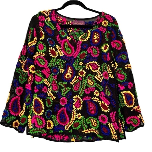 Sweet Sinammon Multicolor Paisley Embroidered Long Sleeve Top Womens Medium - Picture 1 of 8